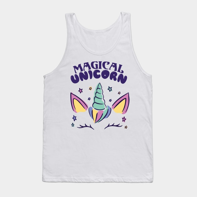 Cute Magical Unicorn Rainbow Horn Girl Tank Top by deificusArt